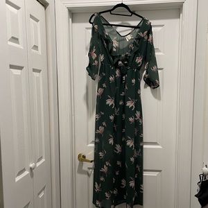 Japna sheer floral dress with flutter cold shoulder sleeves - spring dress